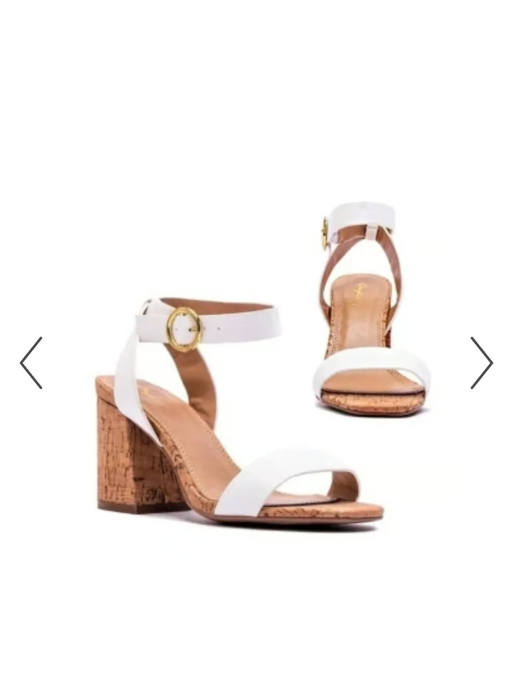 Qupid White Cork Block Heel Sandals with Ankle Strap